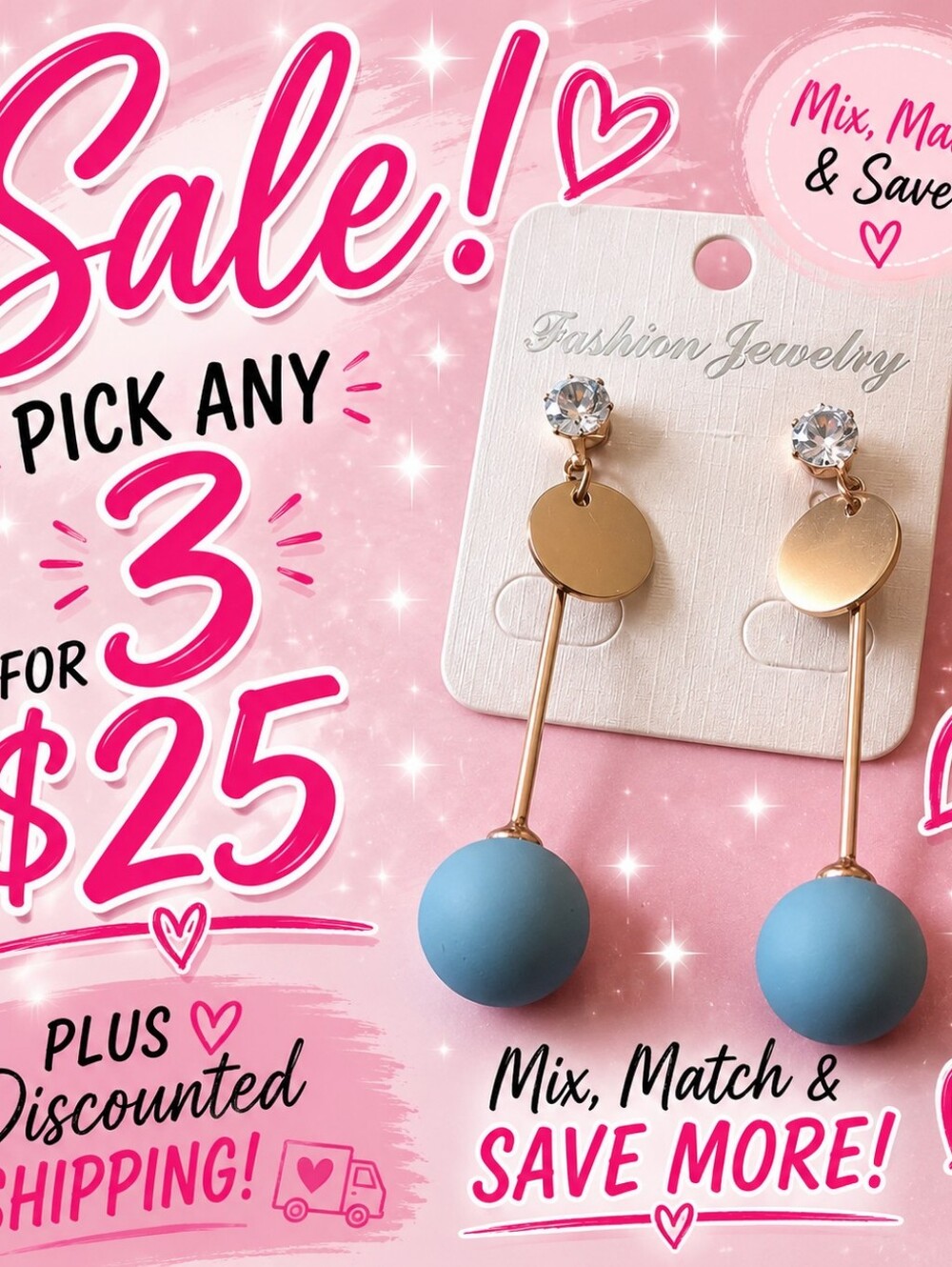 Blue Ball Drop Earrings Gold Tone Geometric Dangle Statement Earrings Rhinestone